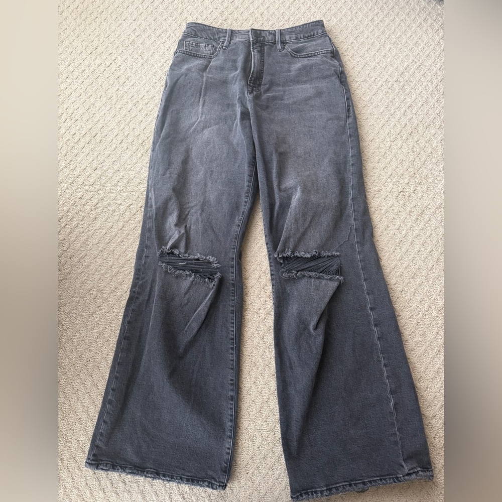Good American Good Ease black distressed jeans